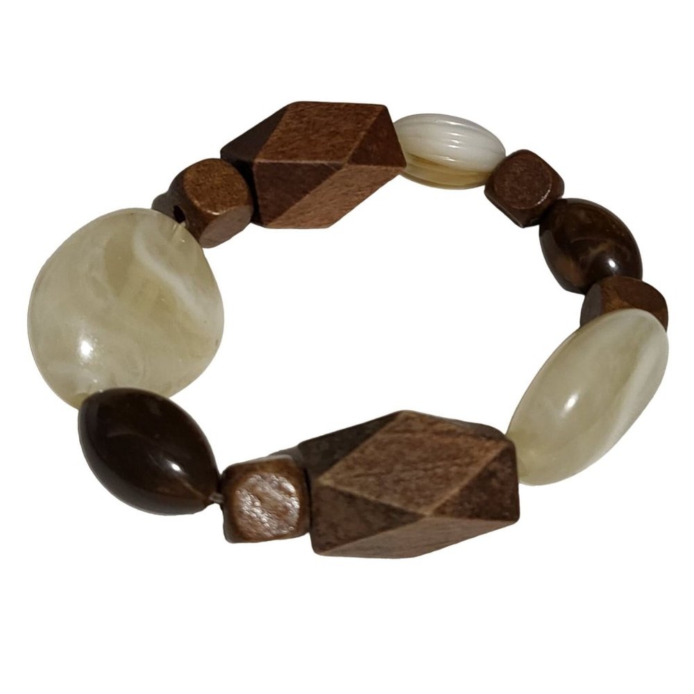 Wooden Beads and Stone Stretchy Bracelet‎